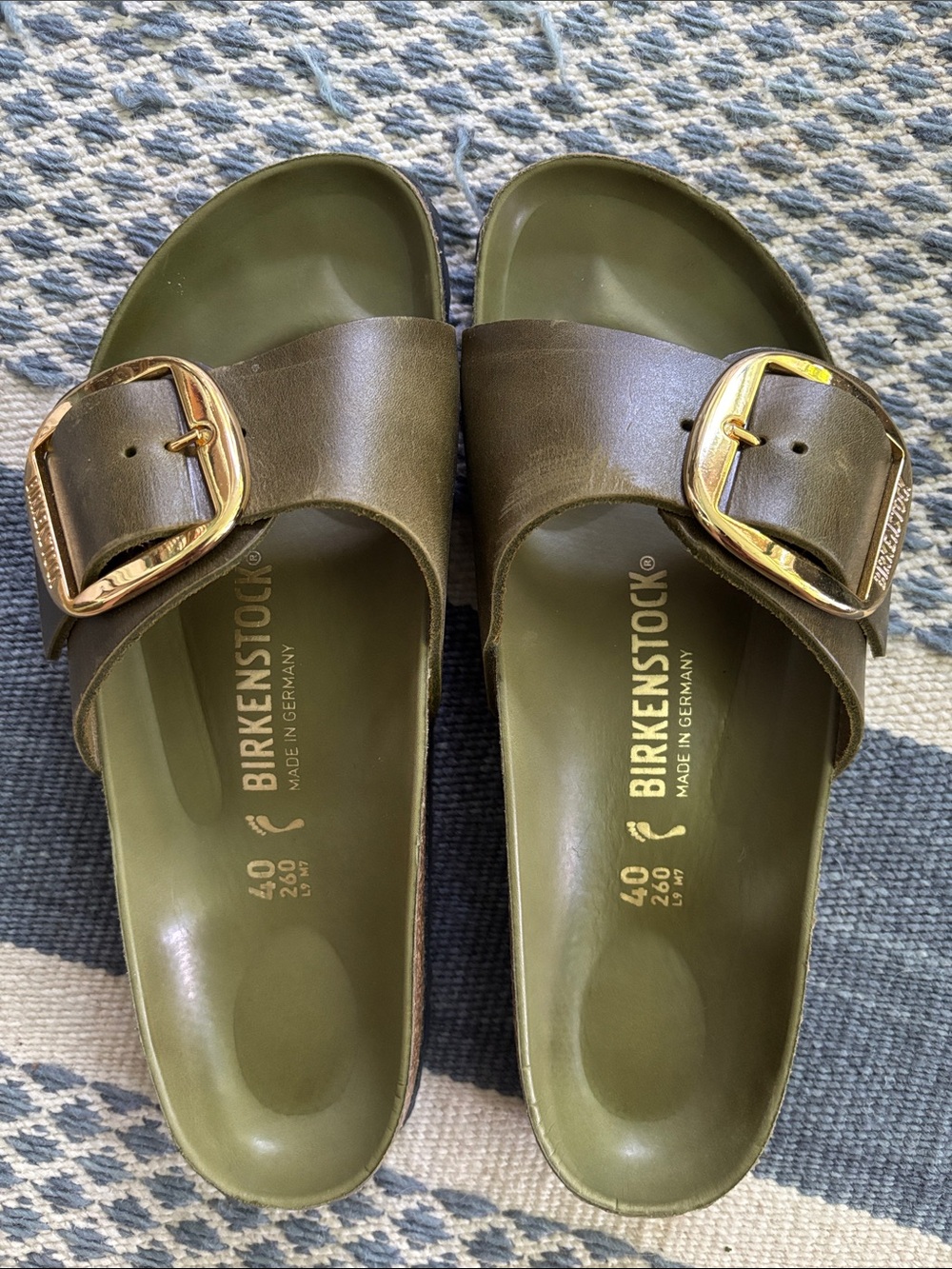 Birkenstock Olive Green Single Strap Slide Madrid with Big Buckle